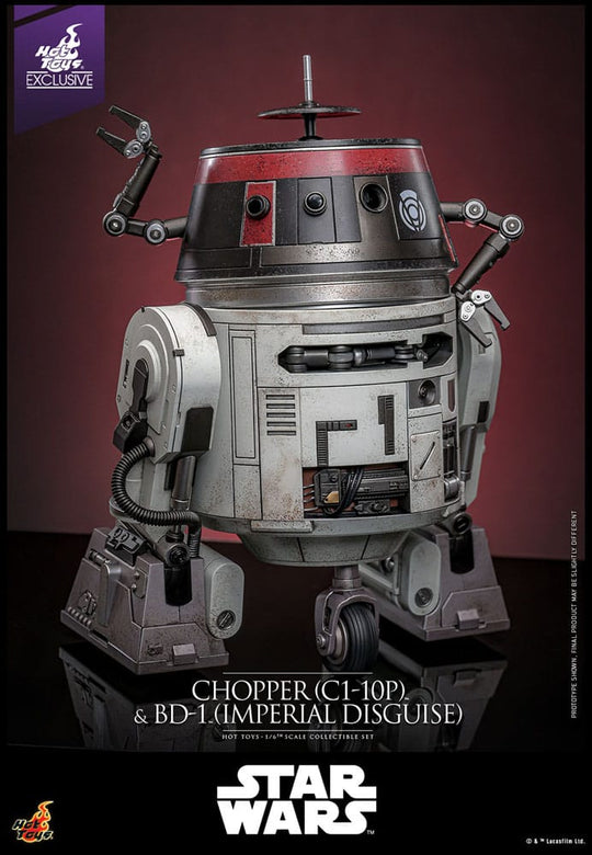Vue latérale des figurines Chopper et BD-1 Hot Toys Star Wars