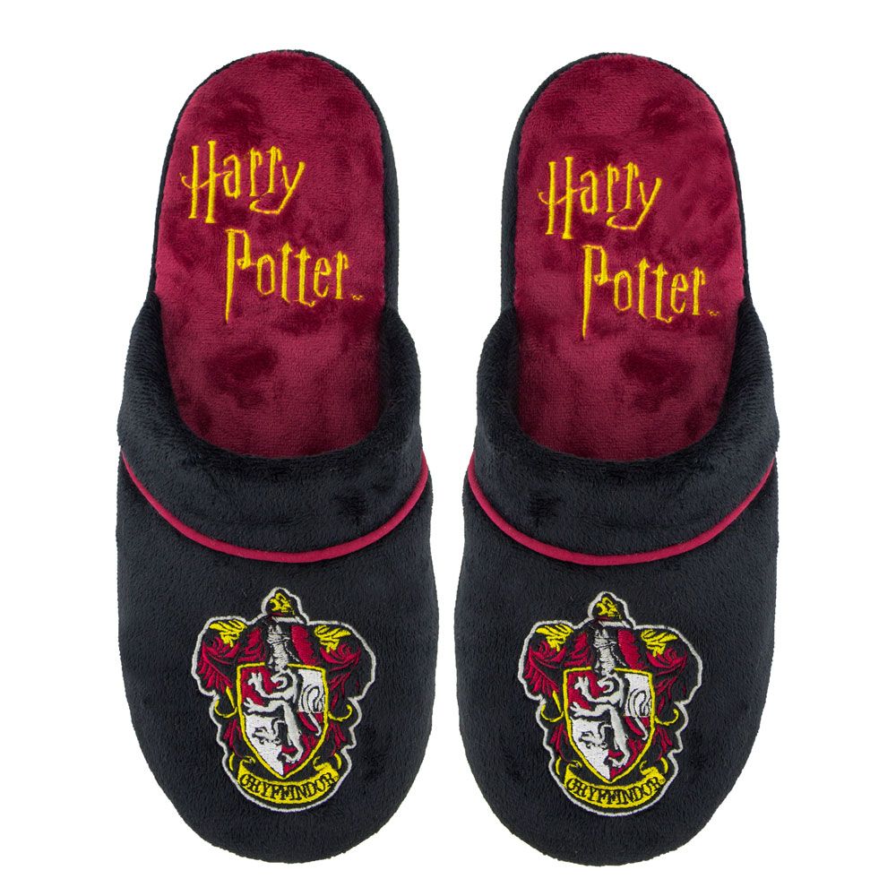 Chaussons Harry Potter Gryffindor S/M Cinereplicas, vue de face, couleurs rouge et or avec l'emblème de la maison