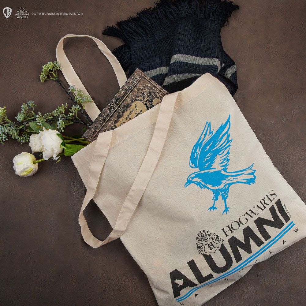 Détail du blason Serdaigle sur le sac shopping Harry Potter en coton de haute qualité.