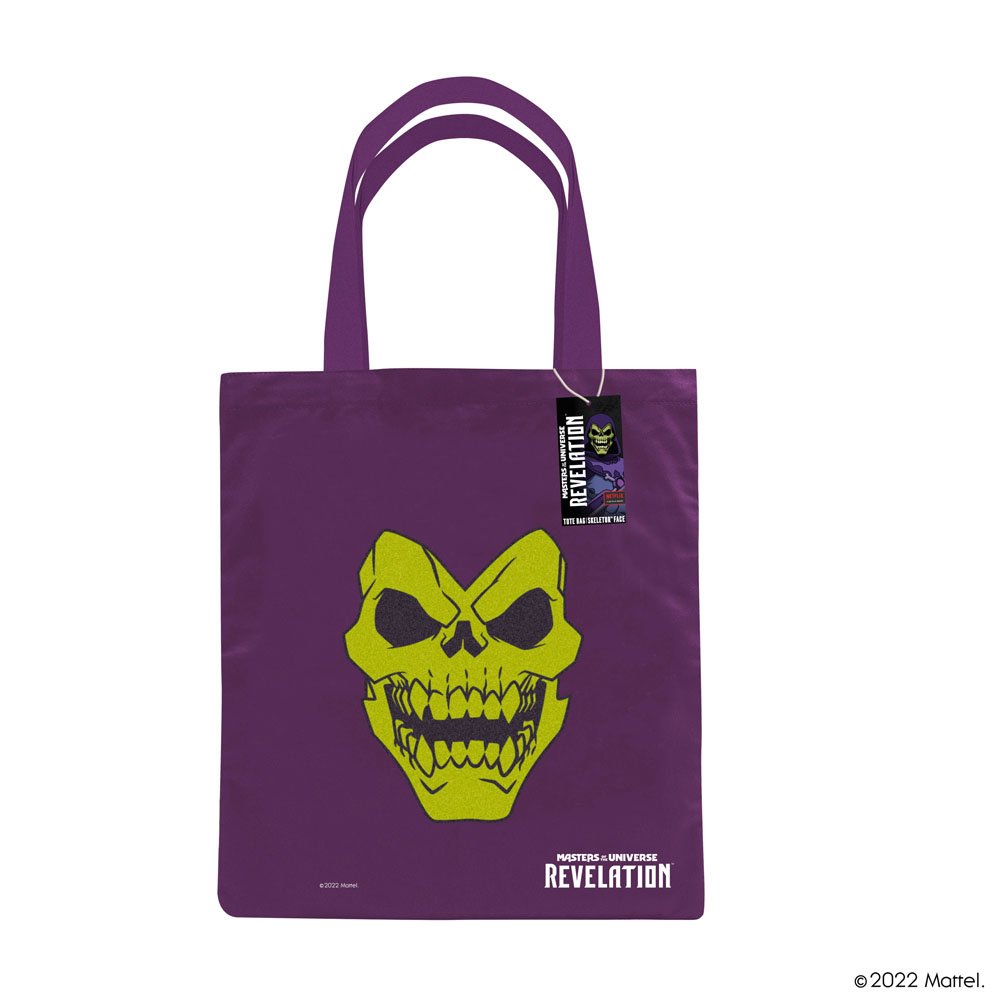 Détail du design Skeletor Face et du logo Maîtres de l'univers sur le sac