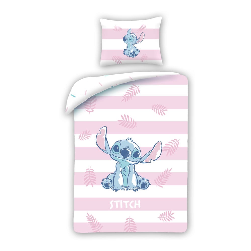 Parure de lit Stitch Lilo & Stitch officielle Halantex en 100% coton, housse de couette 140x200 cm et taie d'oreiller 70x90 cm, motif Stitch bleu.