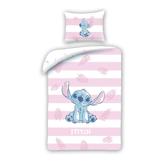 Parure de lit Stitch Lilo & Stitch officielle Halantex en 100% coton, housse de couette 140x200 cm et taie d'oreiller 70x90 cm, motif Stitch bleu.