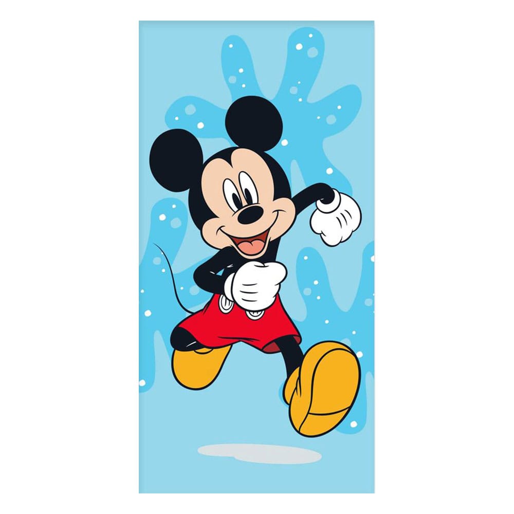Serviette de bain Mickey Mouse Disney officielle Halantex en 100% coton, 140x70 cm, motif Mickey souriant sur fond bleu