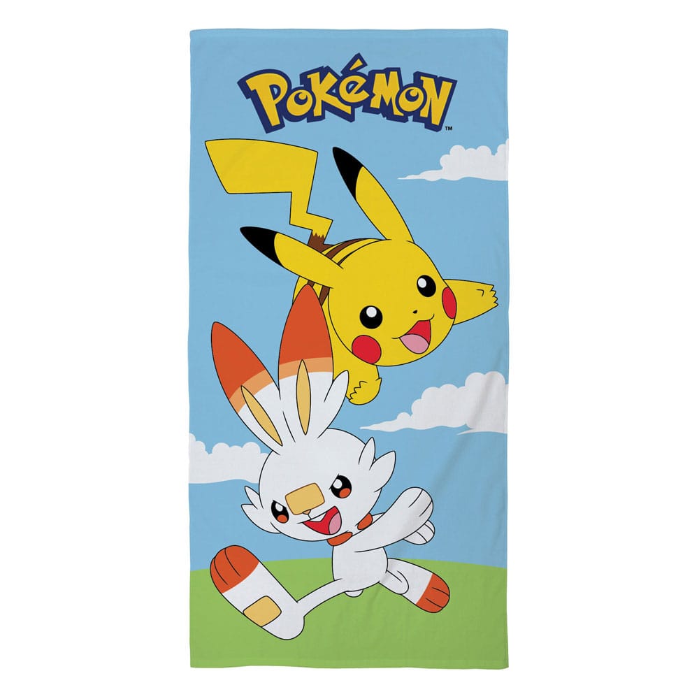 Serviette de bain Pokémon Ver. 3 Halantex en coton 140x70 cm, avec Pikachu et autres personnages