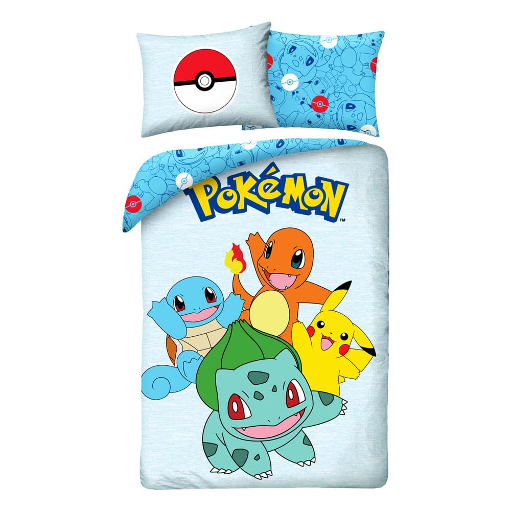 Parure de lit Pokémon Version 6 pour enfant, housse de couette 140x200 cm et taie d'oreiller 70x90 cm en 100% coton par Halantex.