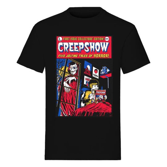 T-shirt Creepshow officiel Indiego, affichant la cover couleur du film d'horreur culte, taille L.