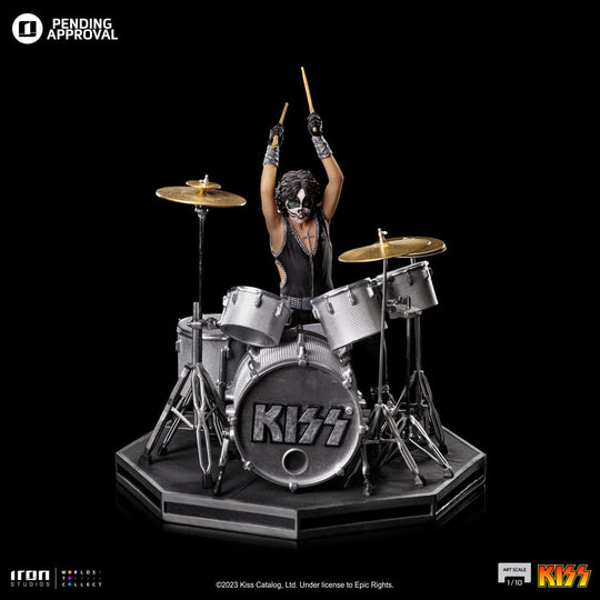 Figurine Peter Criss Kiss en résine, détails du costume
