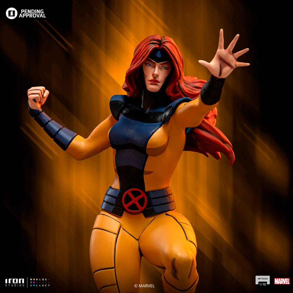 Jean Grey X-Men '97 sur socle détaillé, vue 3/4