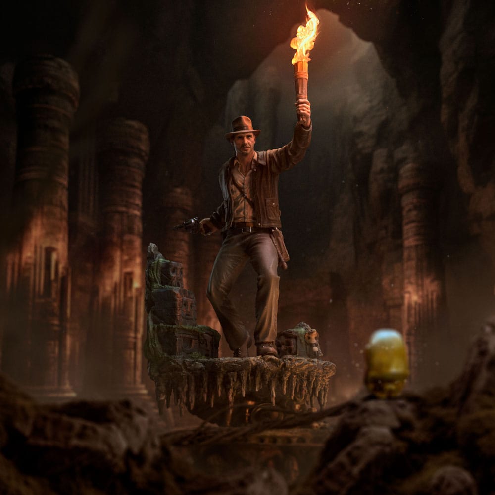 Détail du visage de la statuette Indiana Jones Art Scale Deluxe