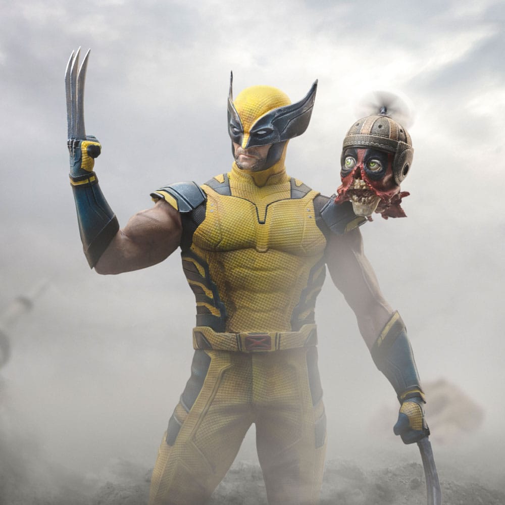 Gros plan sur Headpool et les accessoires de Deadpool de la statuette Iron Studios