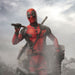 Détail du costume et des armes de la statuette Deadpool 3 Iron Studios