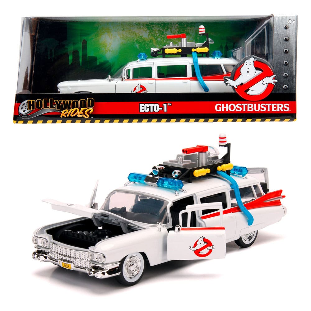 Véhicule ECTO-1 Ghostbusters 1/24 en métal avec détails du toit