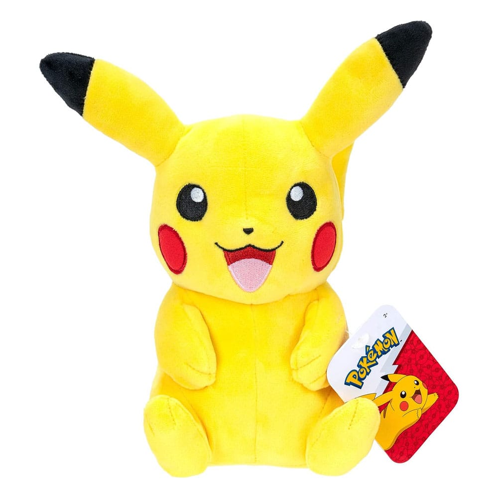 Peluche Pikachu Jazwares 20cm, vue de profil montrant la texture douce