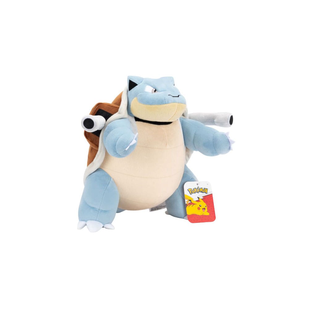 Peluche Tortank Pokémon 30 cm Jazwares, vue latérale, mettant en avant la carapace et les canons