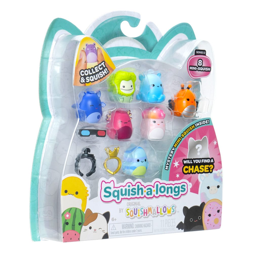 Les 8 minifigurines Squishmallows Squish-a-longs Series 2 alignées