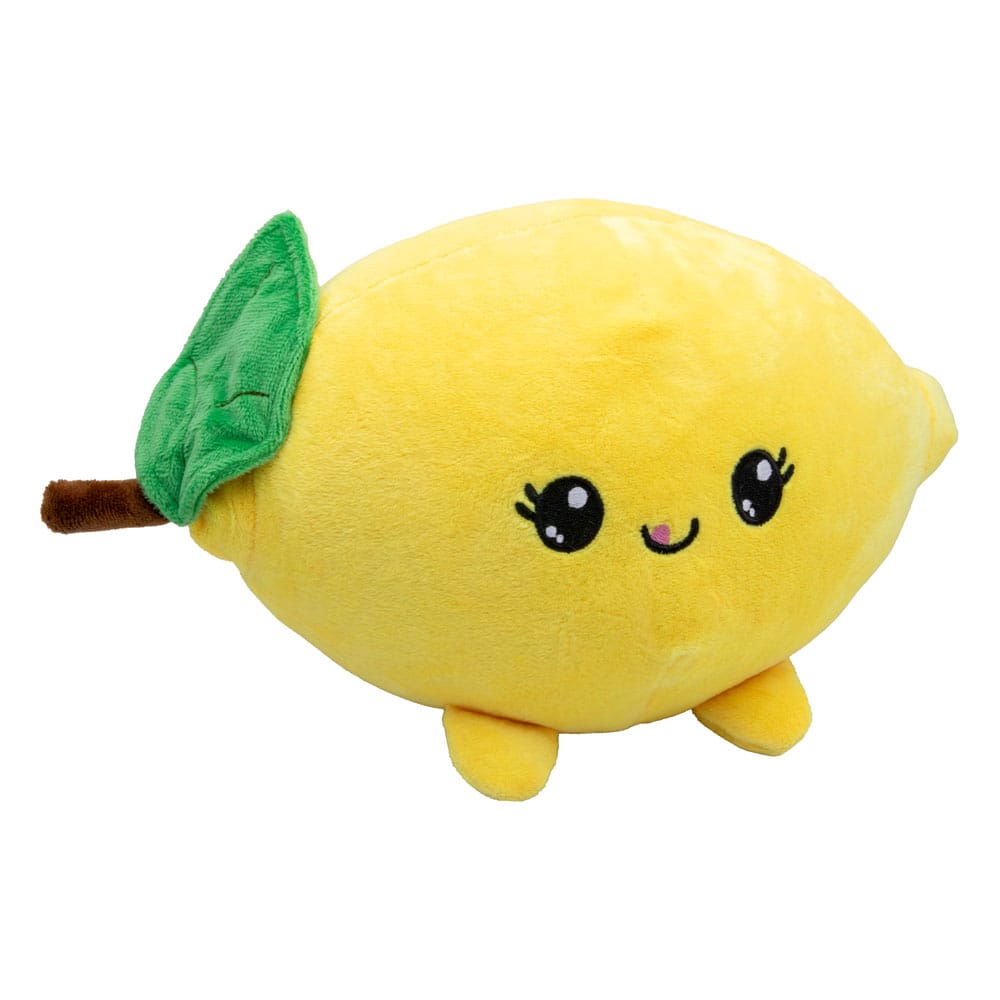 Peluche Yummis Citron 16 cm de face, souriante, aux couleurs vives, sur un fond uni. Marque Joy Toy visible.