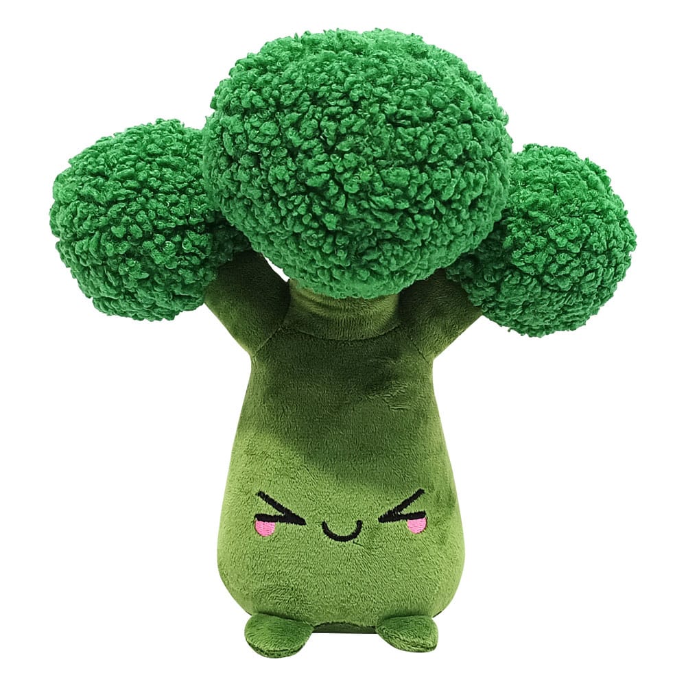 Peluche Yummis Brocoli verte de 26 cm, souriante, de la marque Joy Toy, présentée sur un fond clair.