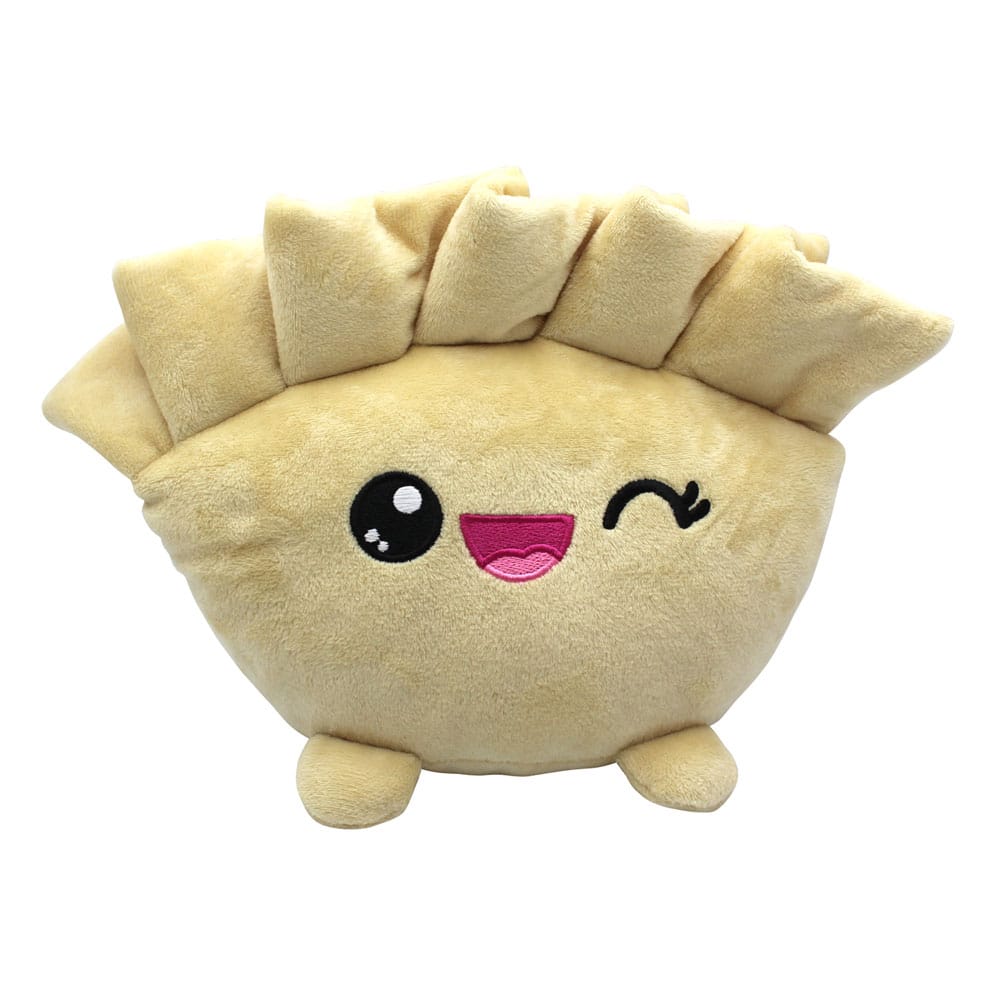 Peluche Yummis Gyoza 20 cm de face, avec un visage souriant et des joues roses