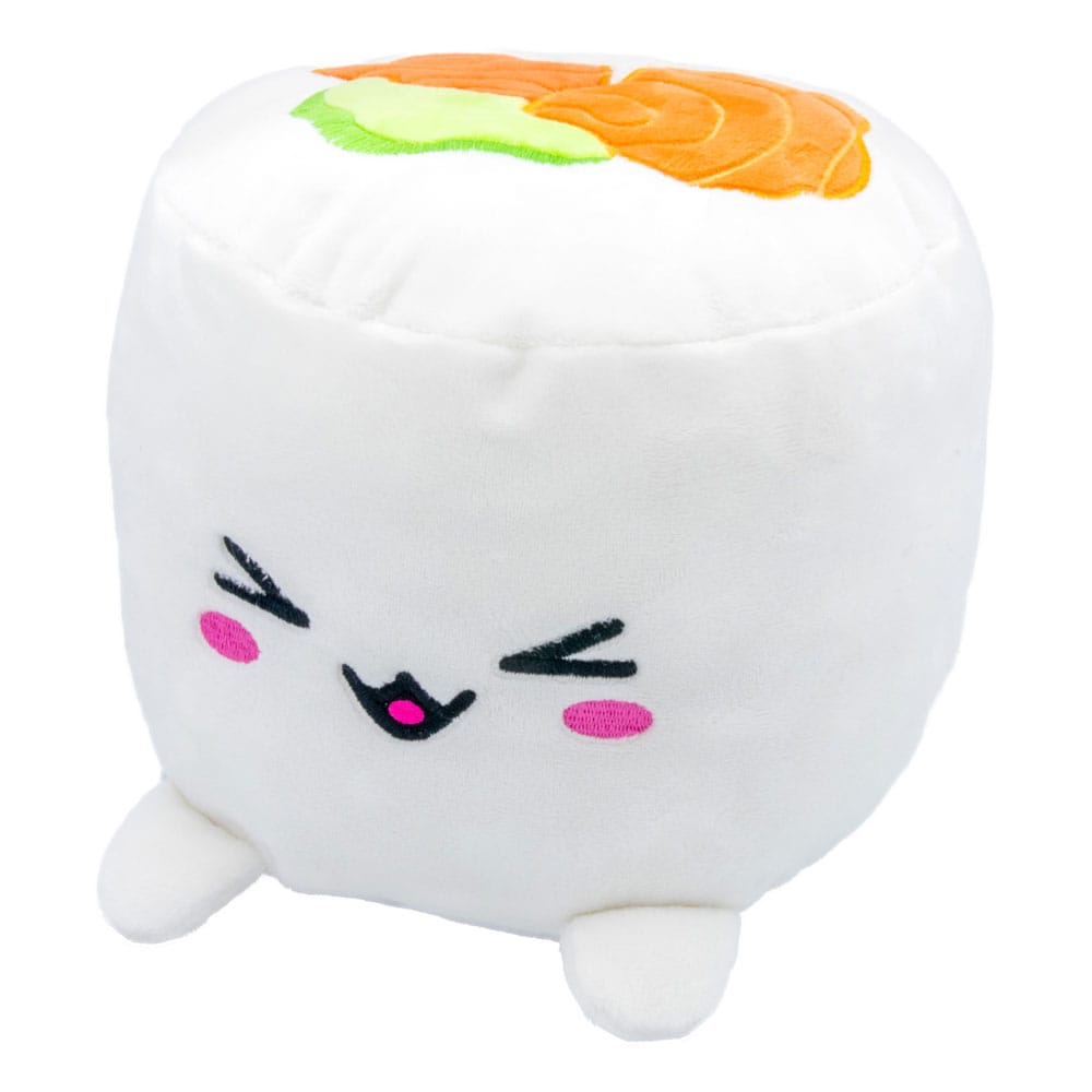 Peluche Plushi Uramaki Sushi au Saumon 20 cm de Joy Toy, vue de face, détails du riz et du saumon