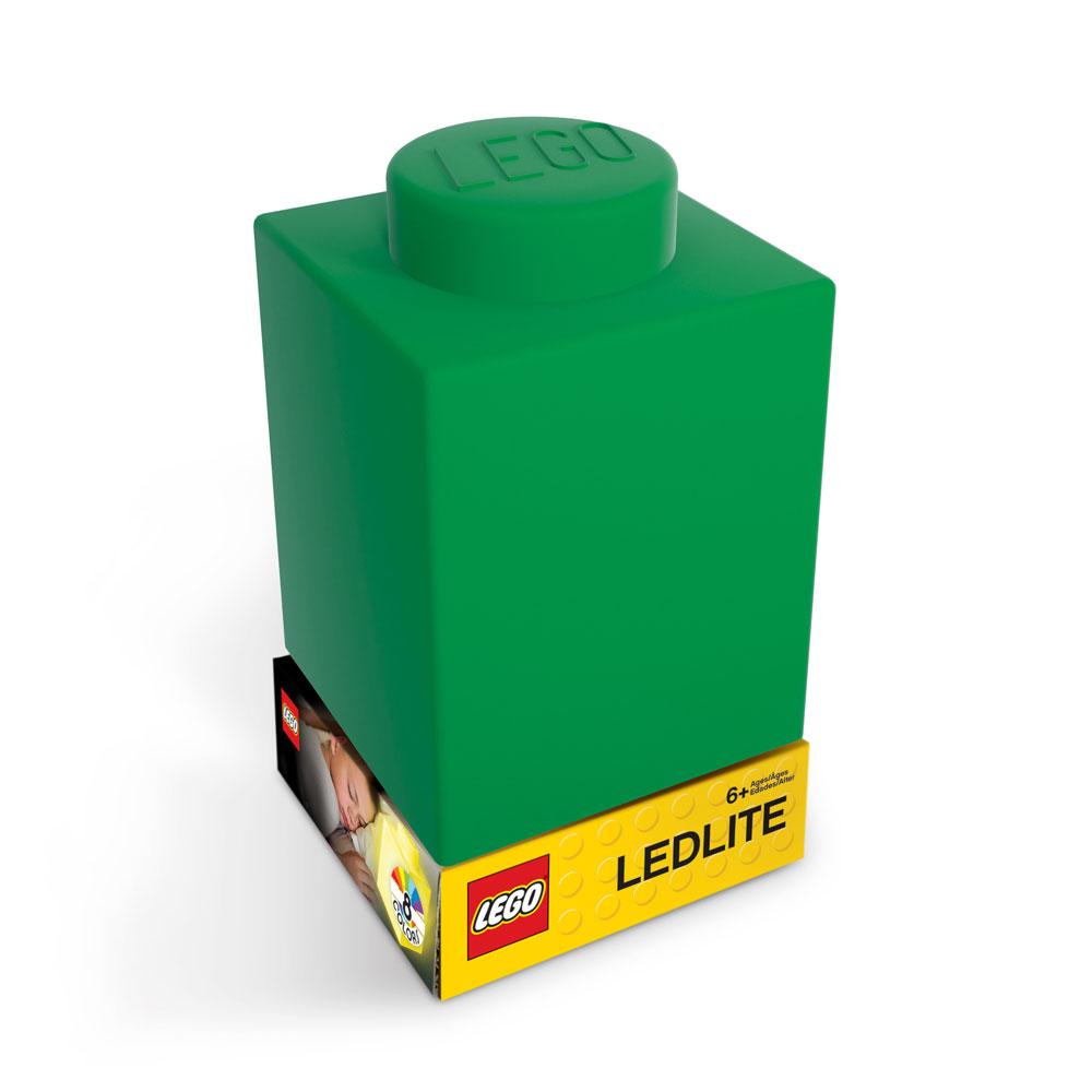Veilleuse LEGO Pièce Verte en silicone Joy Toy allumée