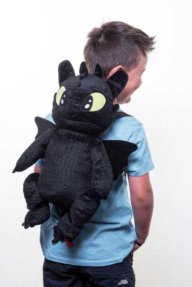 Sac à dos peluche Krokmou Dragons 3, vue latérale montrant la profondeur