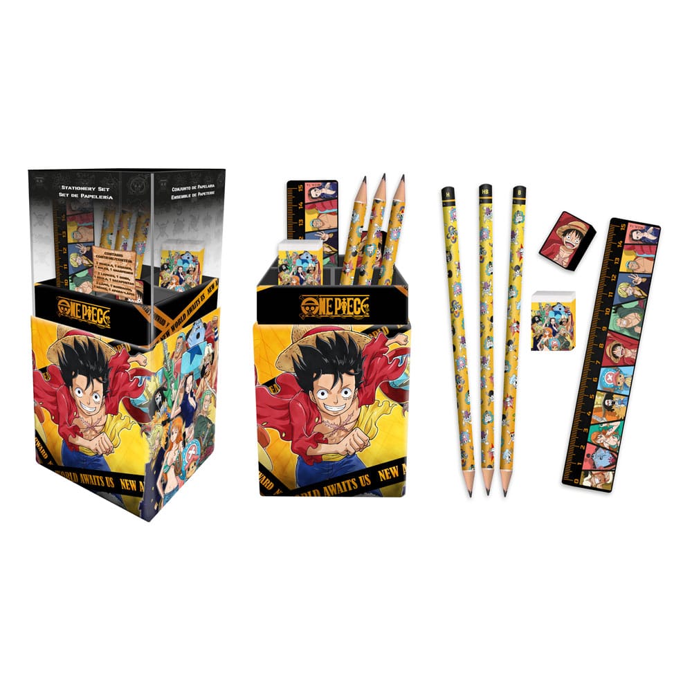 Set de papeterie One Piece officiel Joy Toy avec crayons, gomme, règle et taille-crayon