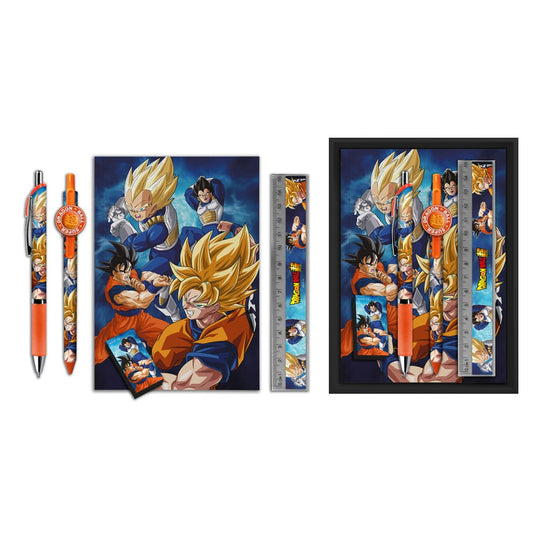 Détail des fournitures One Piece Joy Toy : crayons, gomme, règle, taille-crayon, porte-crayon