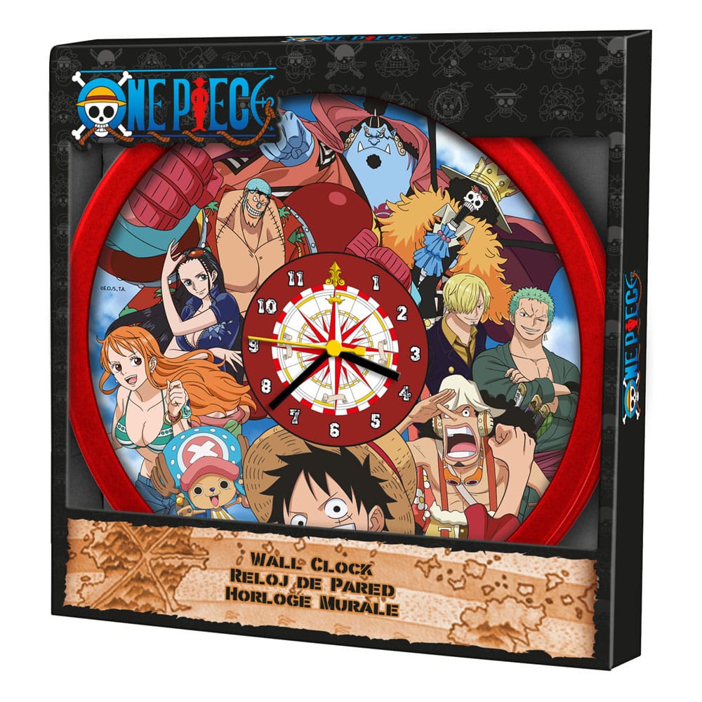 Détail de la pendule One Piece Joy Toy avec logo et personnages