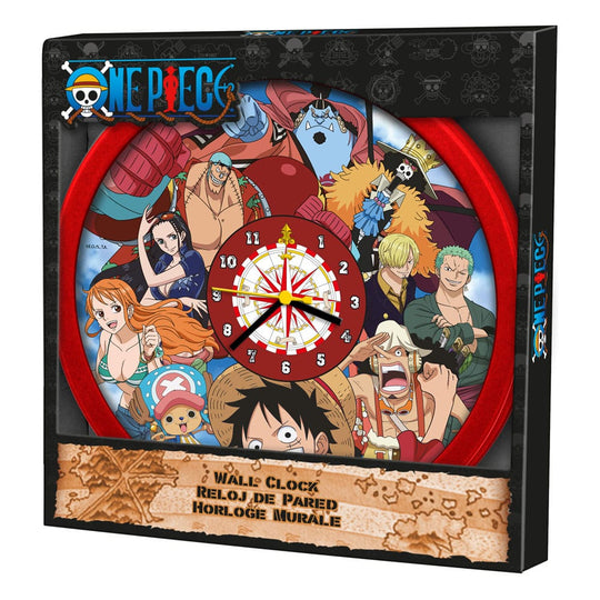 Détail de la pendule One Piece Joy Toy avec logo et personnages