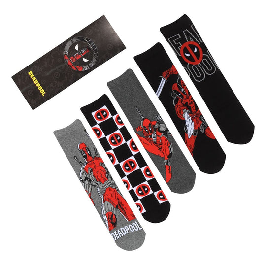 Pack de 5 paires de chaussettes officielles Deadpool Marvel taille L-XL par Heroes Inc, motifs variés