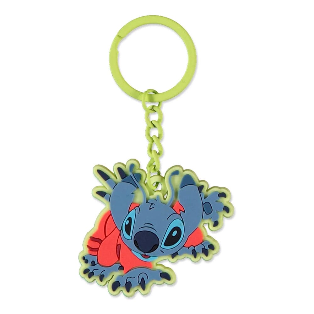 Porte-clés Stitch Lilo & Stitch en caoutchouc bleu, vue de face, avec logo Difuzed