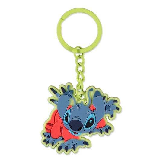 Porte-clés Stitch Lilo & Stitch en caoutchouc bleu, vue de face, avec logo Difuzed