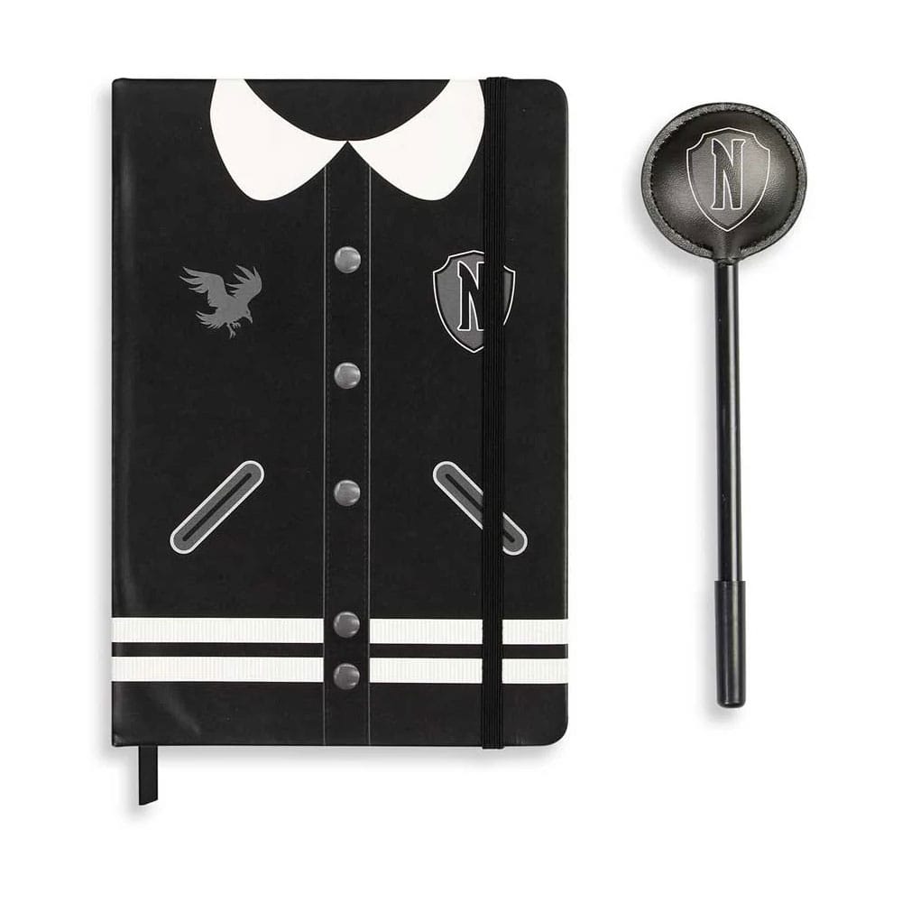 Coffret cadeau Wednesday Journal intime Varsity Karactermania ouvert avec stylo
