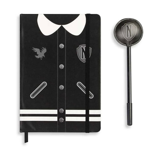 Coffret cadeau Wednesday Journal intime Varsity Karactermania ouvert avec stylo