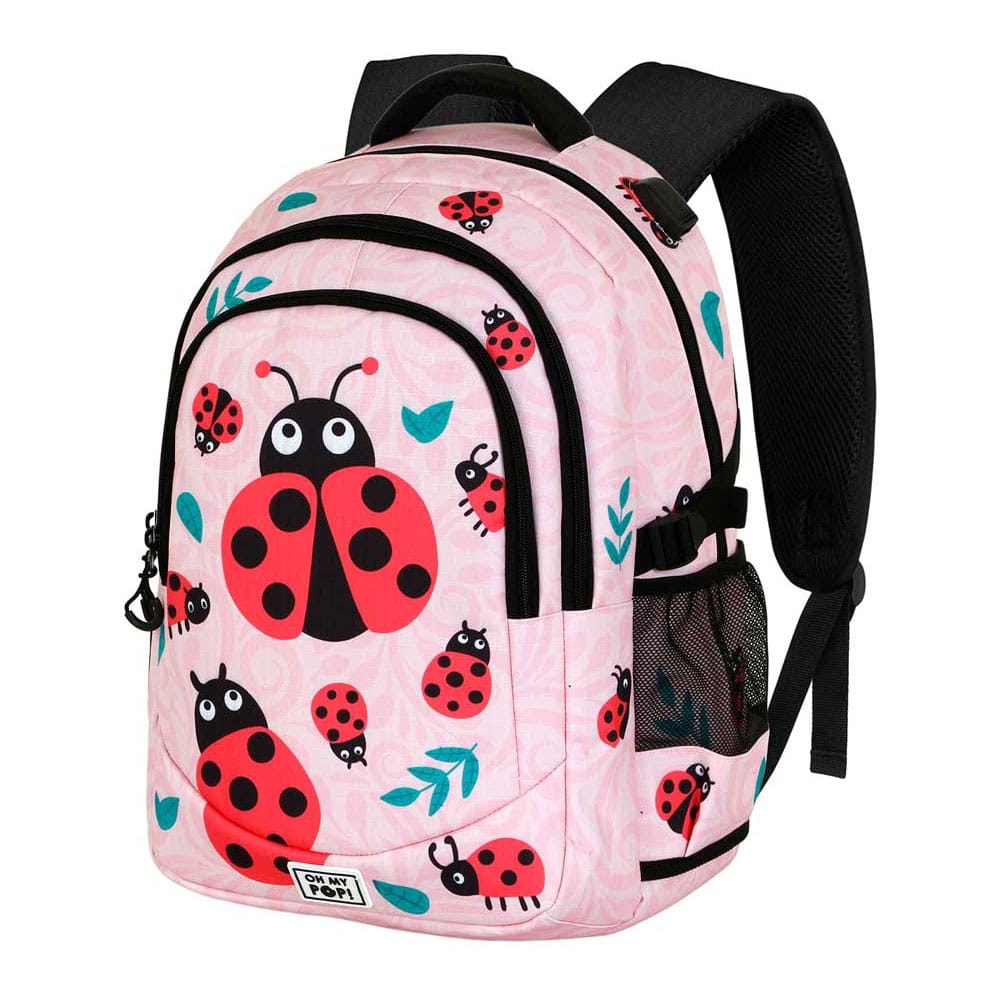 Sac à dos Oh My Pop! Ladybug Karactermania - vue de face, avec le personnage Ladybug et des motifs de pois rouges.
