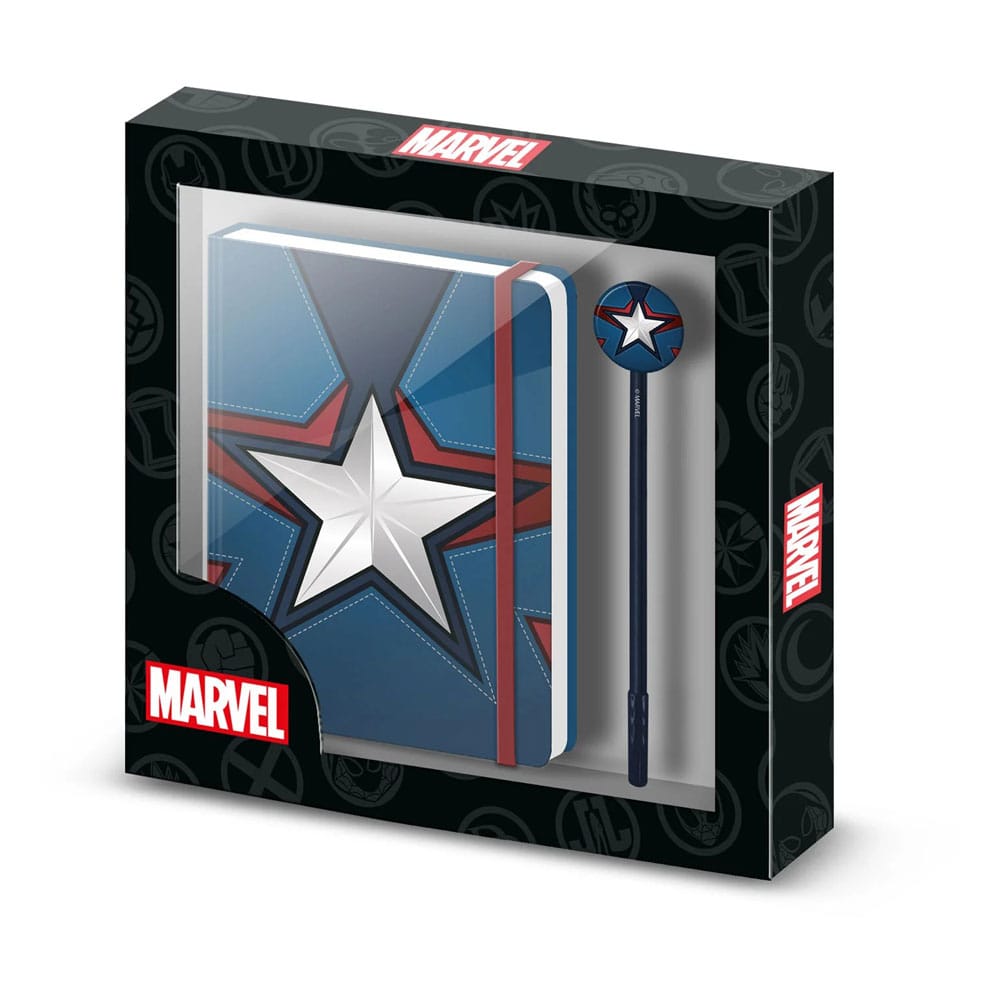 Coffret cadeau journal intime Marvel Captain America avec stylo et fermeture élastique