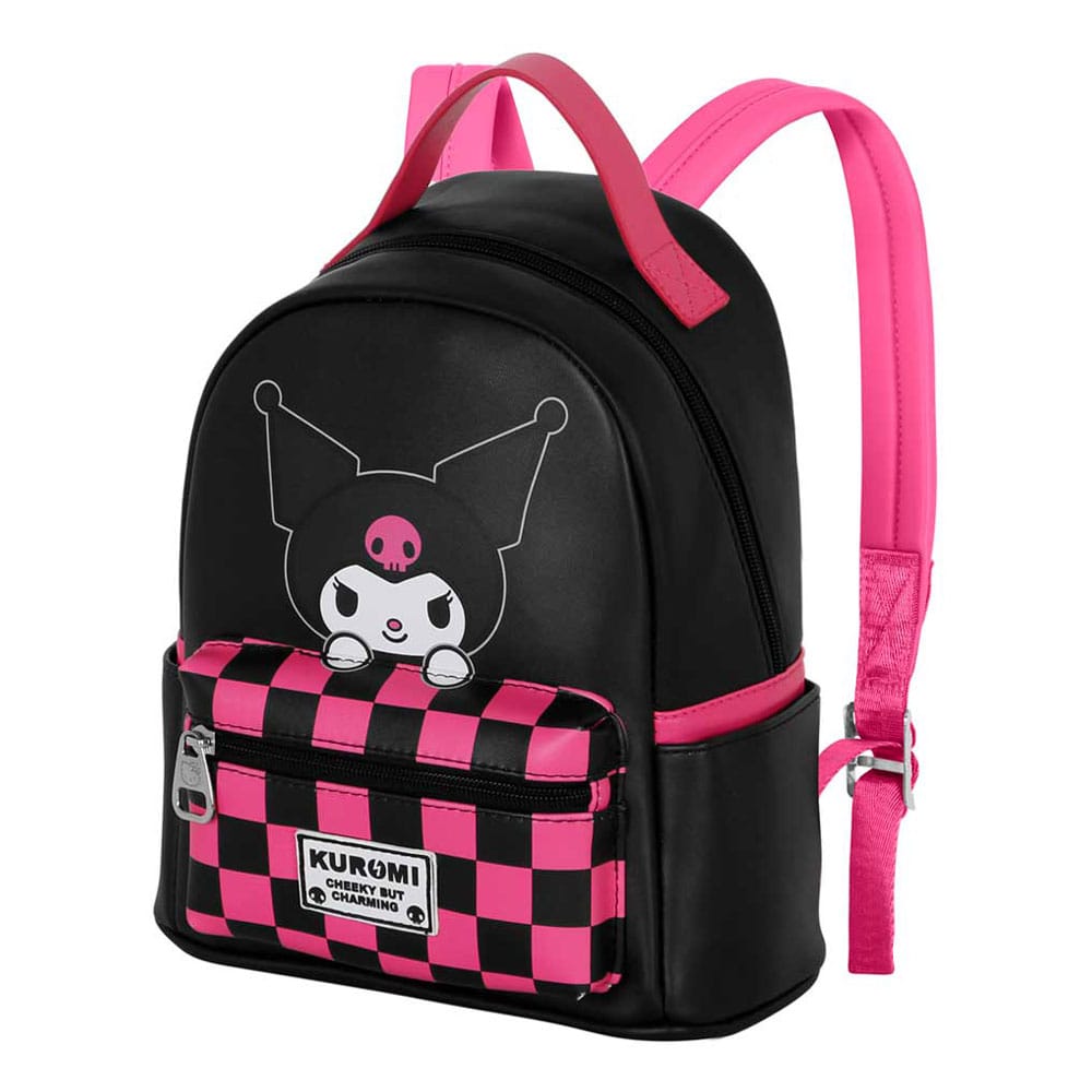 Sac à dos Kuromi Chess Sanrio Karactermania petit modèle vue de face avec motif échiquier