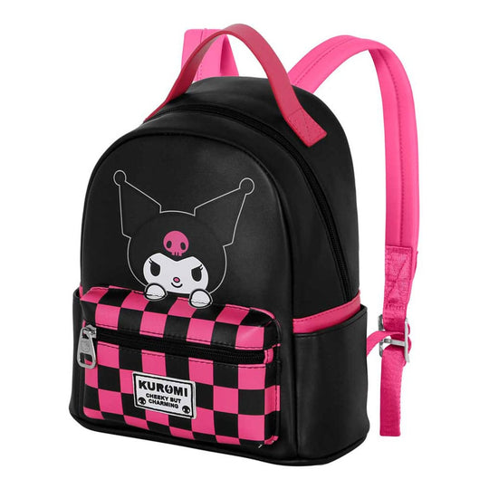 Sac à dos Kuromi Chess Sanrio Karactermania petit modèle vue de face avec motif échiquier