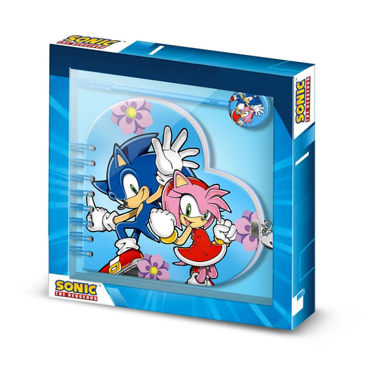 Coffret cadeau journal intime Sonic & Amy Karactermania avec carnet en forme de cœur, cadenas et stylo