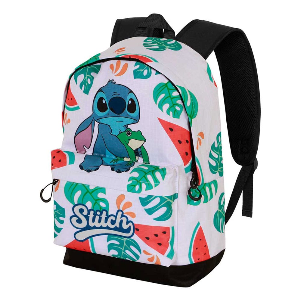 Sac à dos Lilo & Stitch Frog 2.2 Karactermania officiel, vue de face, avec motif Lilo et Stitch et grenouille, couleur dominante bleu.