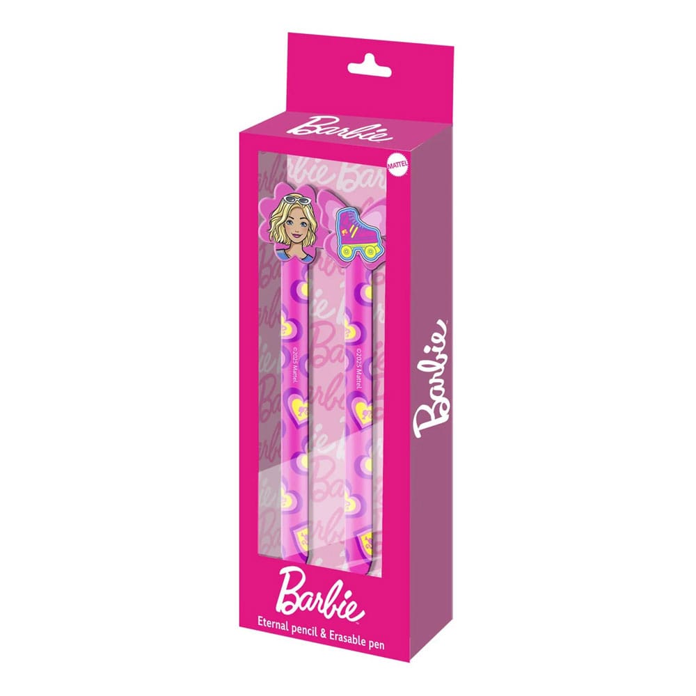 Set d'écriture Barbie Karactermania 2 pièces avec stylo gel effaçable et crayon