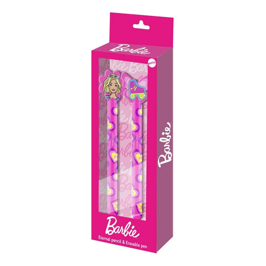 Set d'écriture Barbie Karactermania 2 pièces avec stylo gel effaçable et crayon