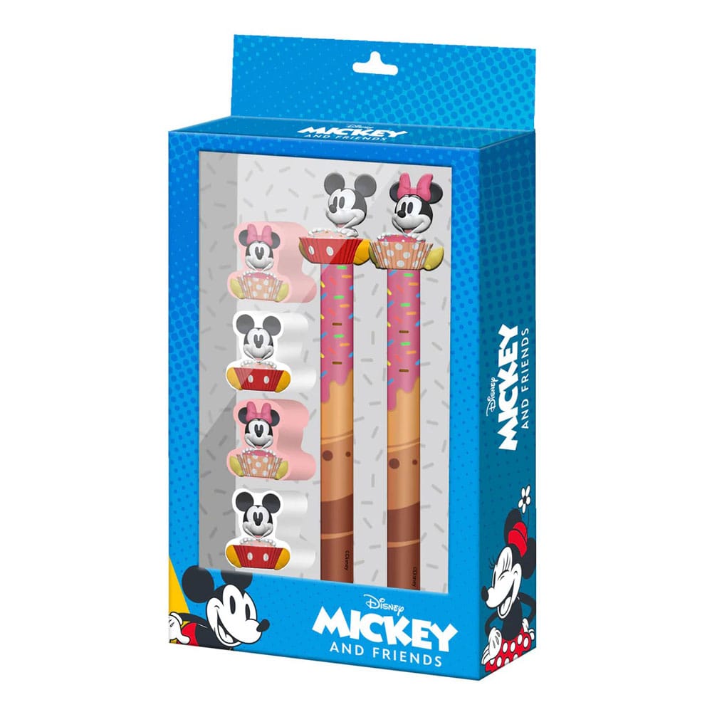 Set d'écriture Mickey & Minnie 6 pièces Karactermania avec stylo effaçable, crayon et gommes, licence officielle