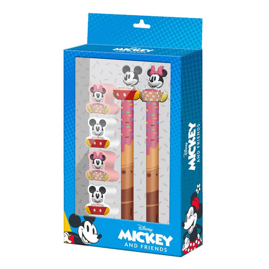 Set d'écriture Mickey & Minnie 6 pièces Karactermania avec stylo effaçable, crayon et gommes, licence officielle