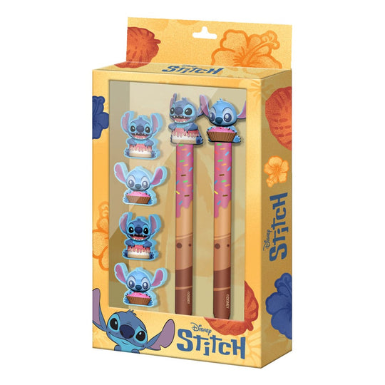 Set d'écriture Lilo & Stitch 6 pièces Karactermania avec gommes taille-crayon, stylo gel effaçable et crayon