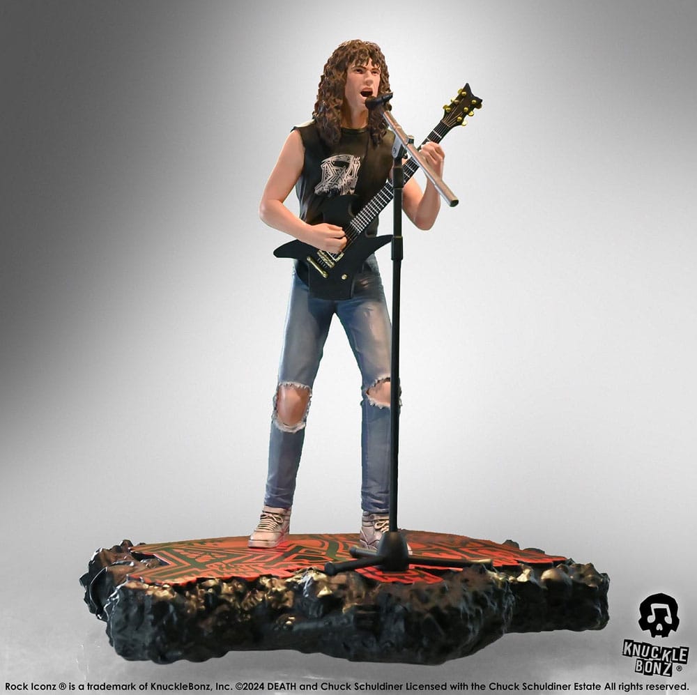 Statuette Chuck Schuldiner Death Rock Iconz Knucklebonz 22cm vue de face