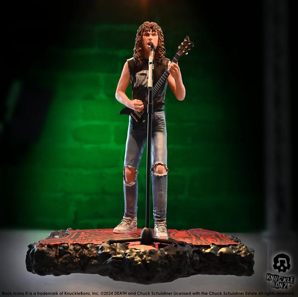 Chuck Schuldiner statuette Knucklebonz détail guitare et pose iconique