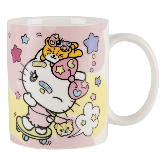 Mug Hello Kitty Skate Konix 320ml en céramique, vue de face avec Hello Kitty sur son skateboard.