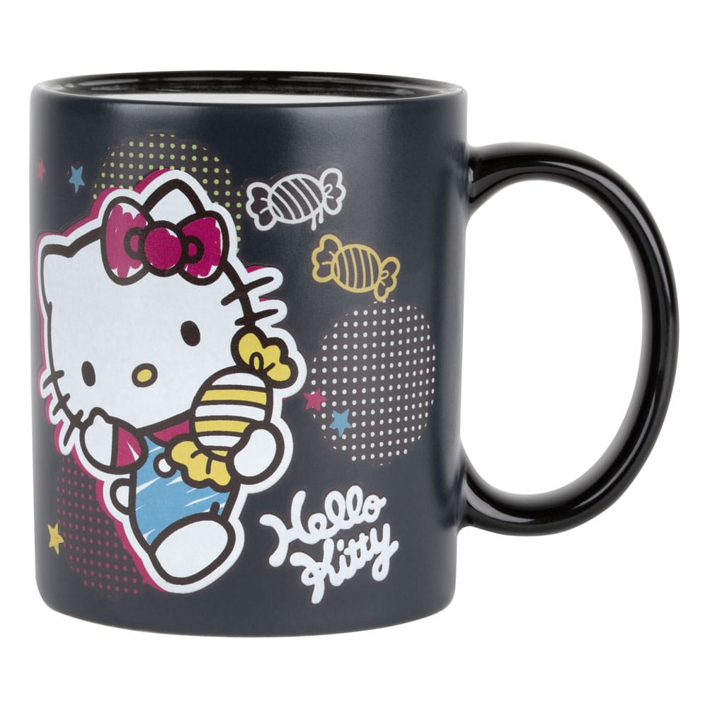 Mug thermique Hello Kitty Candies Konix vide, montrant le décor initial avant transformation.