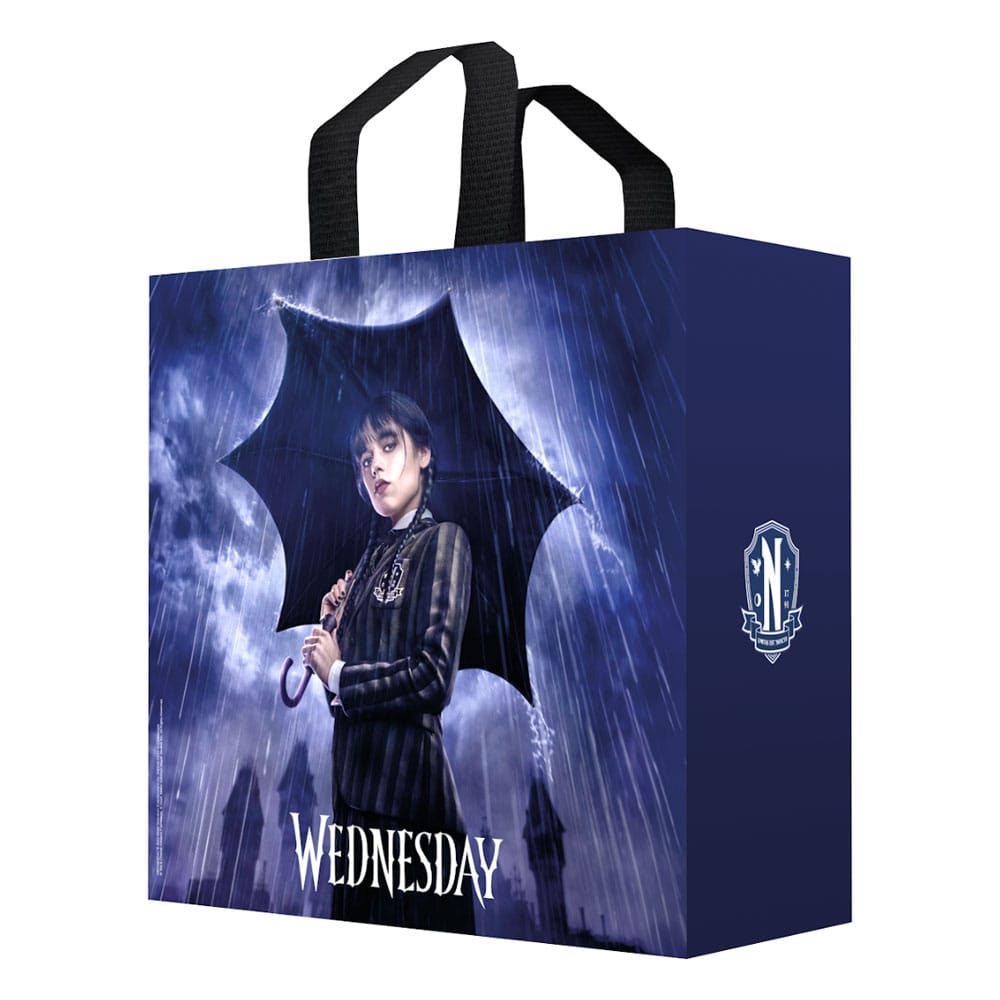 Sac shopping Wednesday Rain Konix en matériaux recyclés, sous licence officielle, avec motif Wednesday Addams.